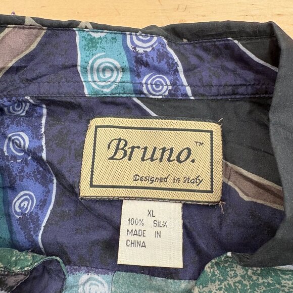 VTG Bruno purple Silk Geometric Print Shirt Mens XL Long Sleeve Button Up - Picture 5 of 5